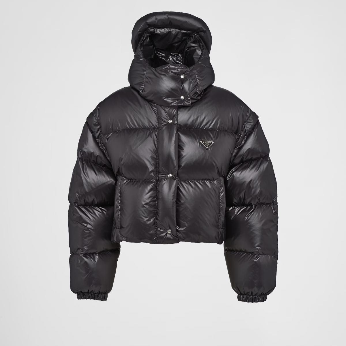 Re-Nylon convertible cropped down jacket – crafted from recycled nylon, this hooded down jacket not only keeps you warm but – LUX VERSE Luxury Designer Fashion Outlet
