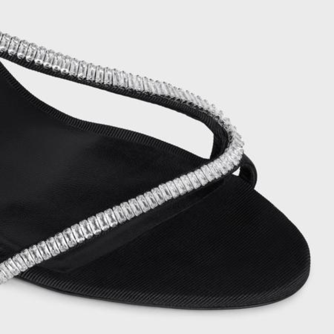 SOIR CROSS-OVER SANDAL in GROS GRAIN WITH STRASS – sTRASS GOING ALL AROUND THE FOOTSLIP-ONLEATHER INSOLELEATHER OUTSOLE – LUX VERSE Luxury Designer Fashion Outlet