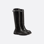 D-Racer Boot – the black calfskin upper is adorned with a black and white rubber scratch strap – LUX VERSE Luxury Designer Fashion Outlet