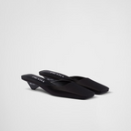 Satin mules – leather sole Varnished heel with logo, height: 35 mm Imported – LUX VERSE Luxury Designer Fashion Outlet