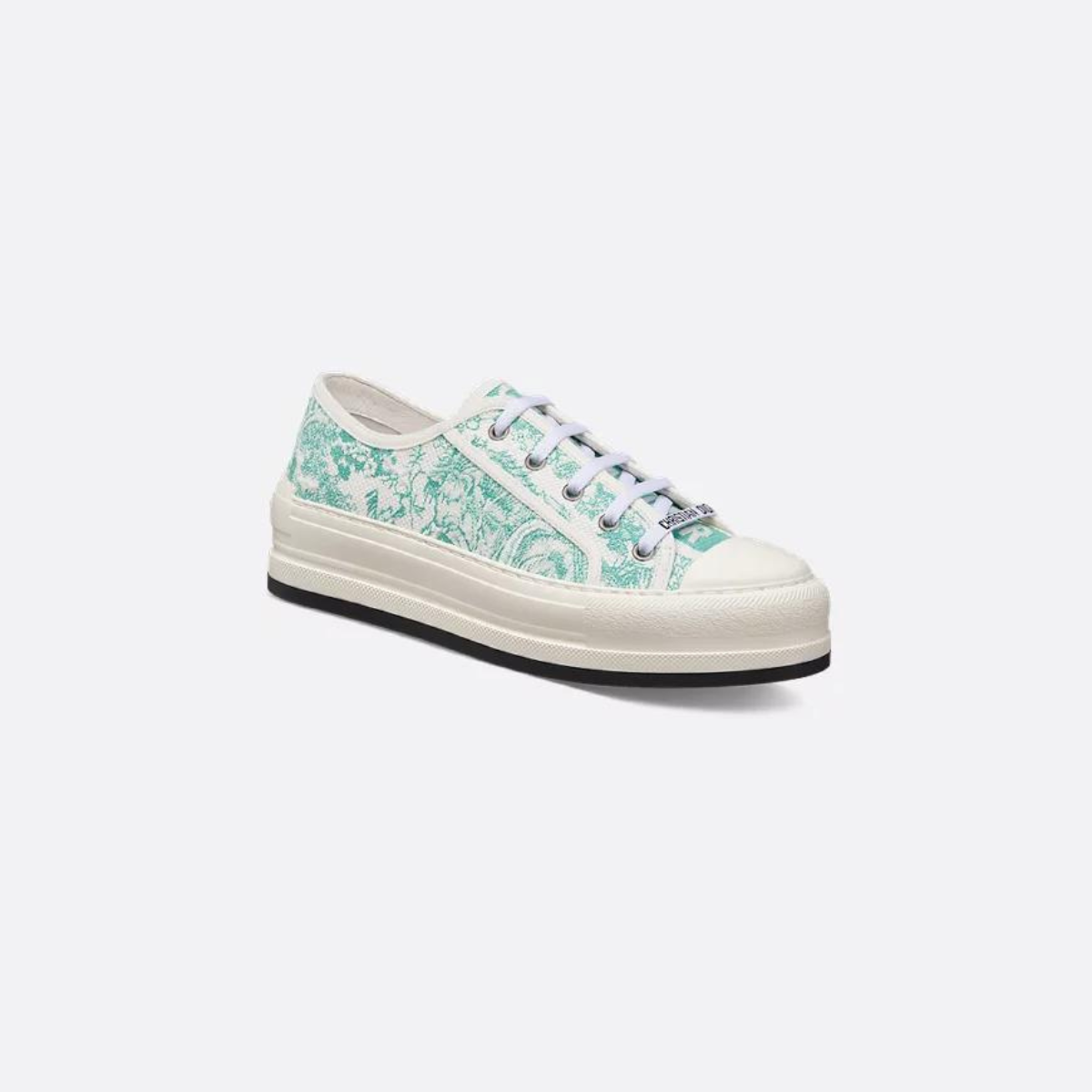 Walk'n'Platform Signature Motif Sneaker – the white cotton upper embroidered with the aquamarina Toile de Jouy Sauvage motif – LUX VERSE Luxury Designer Fashion Outlet
