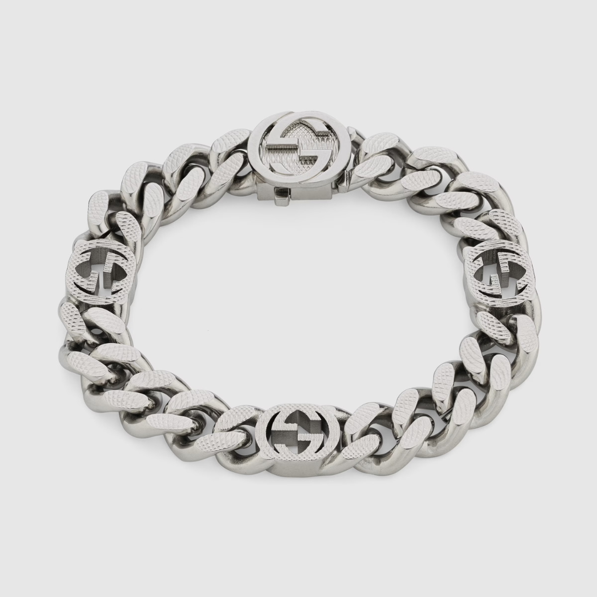 Interlocking Bracelet – this contemporary gourmette chain bracelet is crafted from a dark grey palladium – LUX VERSE Luxury Designer Fashion Outlet