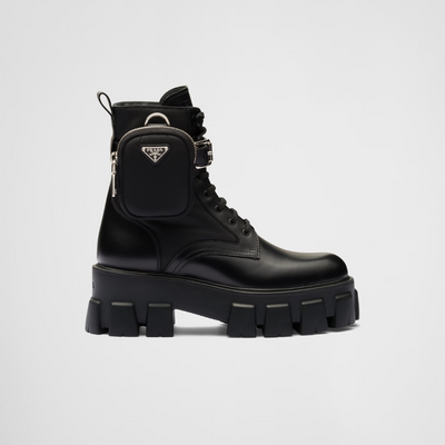 Monolith leather and Re-Nylon boots with pouch - LUX VERSE - Luxury designer fashion outlet