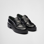 Chocolate brushed leather loafers – emphasized by the iconic enameled triangle logo, these retro-inspired loafers are – LUX VERSE Luxury Designer Fashion Outlet