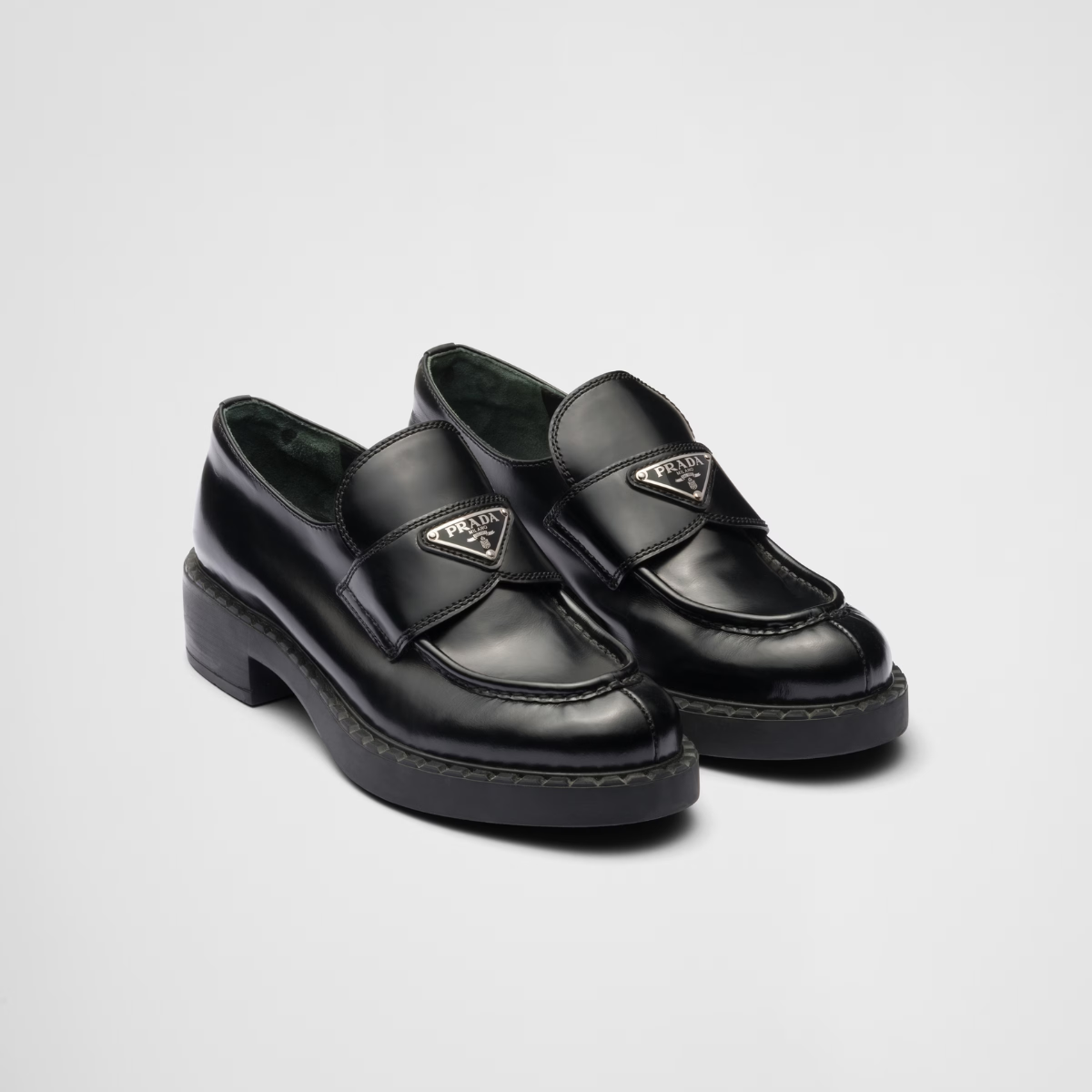 Chocolate brushed leather loafers – emphasized by the iconic enameled triangle logo, these retro-inspired loafers are – LUX VERSE Luxury Designer Fashion Outlet