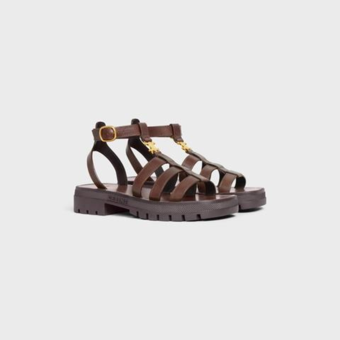 CLEA TRIOMPHE GLADIATOR SANDAL in CALFSKIN - VEGETAL TANNING – heelTRIOMPHE METAL PIECEEMBOSSED ON THE EXTERNAL SIDE OF THE OUTSOLEDEBOSSED – LUX VERSE Luxury Designer Fashion Outlet