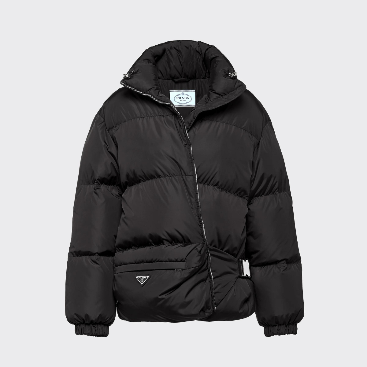 Light Re-Nylon down jacket – this short nylon down jacket with stowaway hood features an original pouch pocket on – LUX VERSE Luxury Designer Fashion Outlet