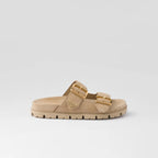Suede strap slides – this versatile footwear characterized by straps with metal buckles are completed – LUX VERSE Luxury Designer Fashion Outlet