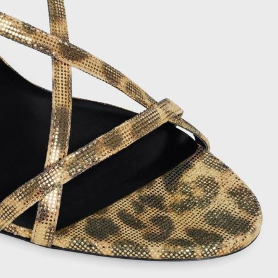 SOIR CRISS CROSS SANDAL WITH TRIOMPHE in LAMBSKIN – mM) heelALMOND TOE SHAPEMETAL TRIOMPHE SIGNATURE ON THE SIDE STRAPENGRAVED – LUX VERSE Luxury Designer Fashion Outlet