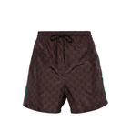 GG Supreme-print swim shorts – highlights brown signature GG Supreme print signature Web detailing two side inset – LUX VERSE Luxury Designer Fashion Outlet