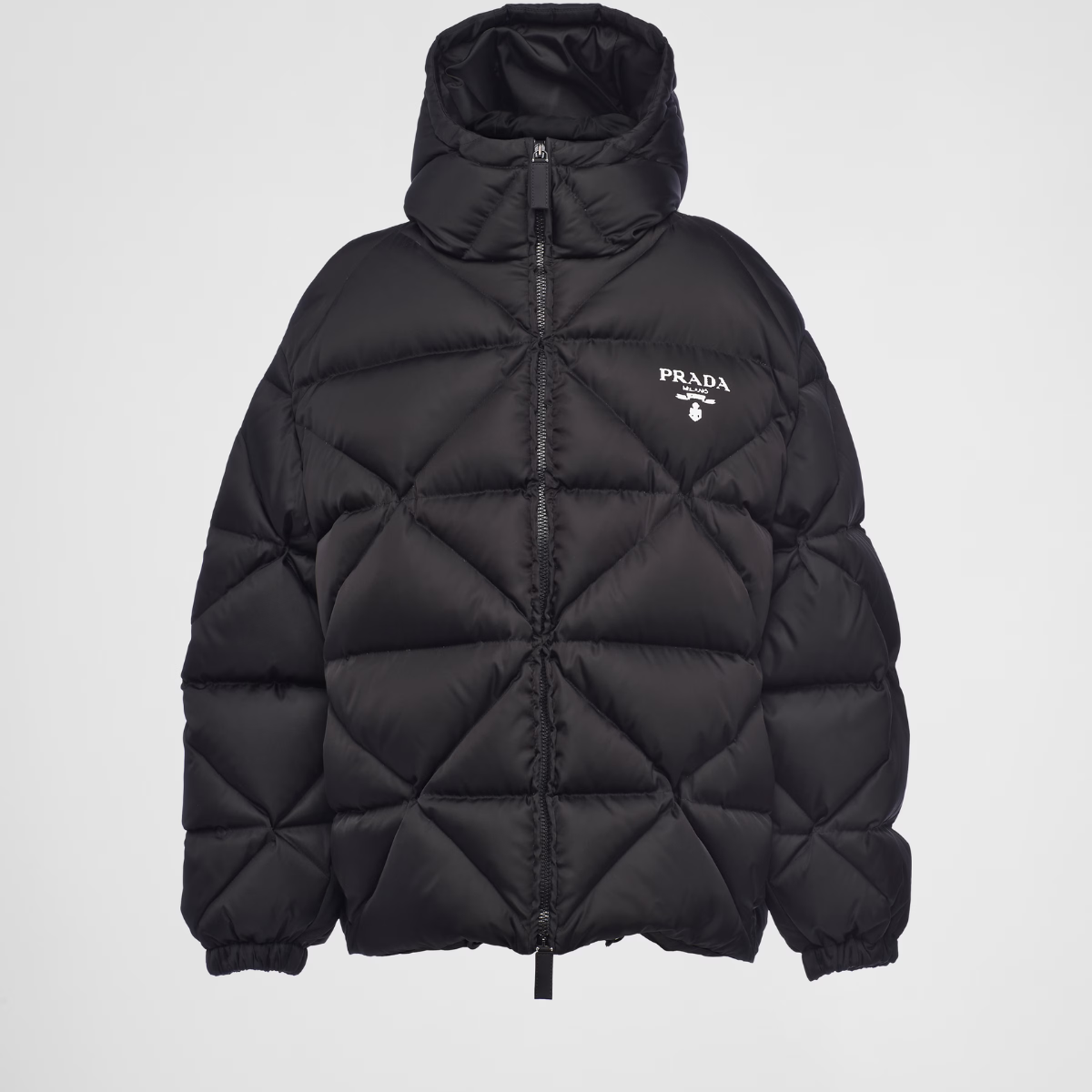 Oversized Re-Nylon Gabardine down jacket – a vintage-inspired oversized silhouette characterizes this down jacket made – LUX VERSE Luxury Designer Fashion Outlet