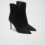 High-heeled suede booties – leather lining Side zipper closure 16 cm high boot leg Leather sole and rubber heel – LUX VERSE Luxury Designer Fashion Outlet