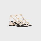CLEMENCE MULTI TRIOMPHE SANDAL in LAMBSKIN – mM) heelWIDE SQUARED HEELALMOND TOE SHAPEFOUR METAL TRIOMPHE ON THE UPPERADJUSTABLE – LUX VERSE Luxury Designer Fashion Outlet