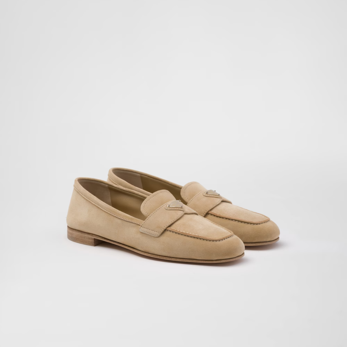 Suede loafers Ecru – the sophisticated style with leather sole is decorated with the iconic enameled – LUX VERSE Luxury Designer Fashion Outlet