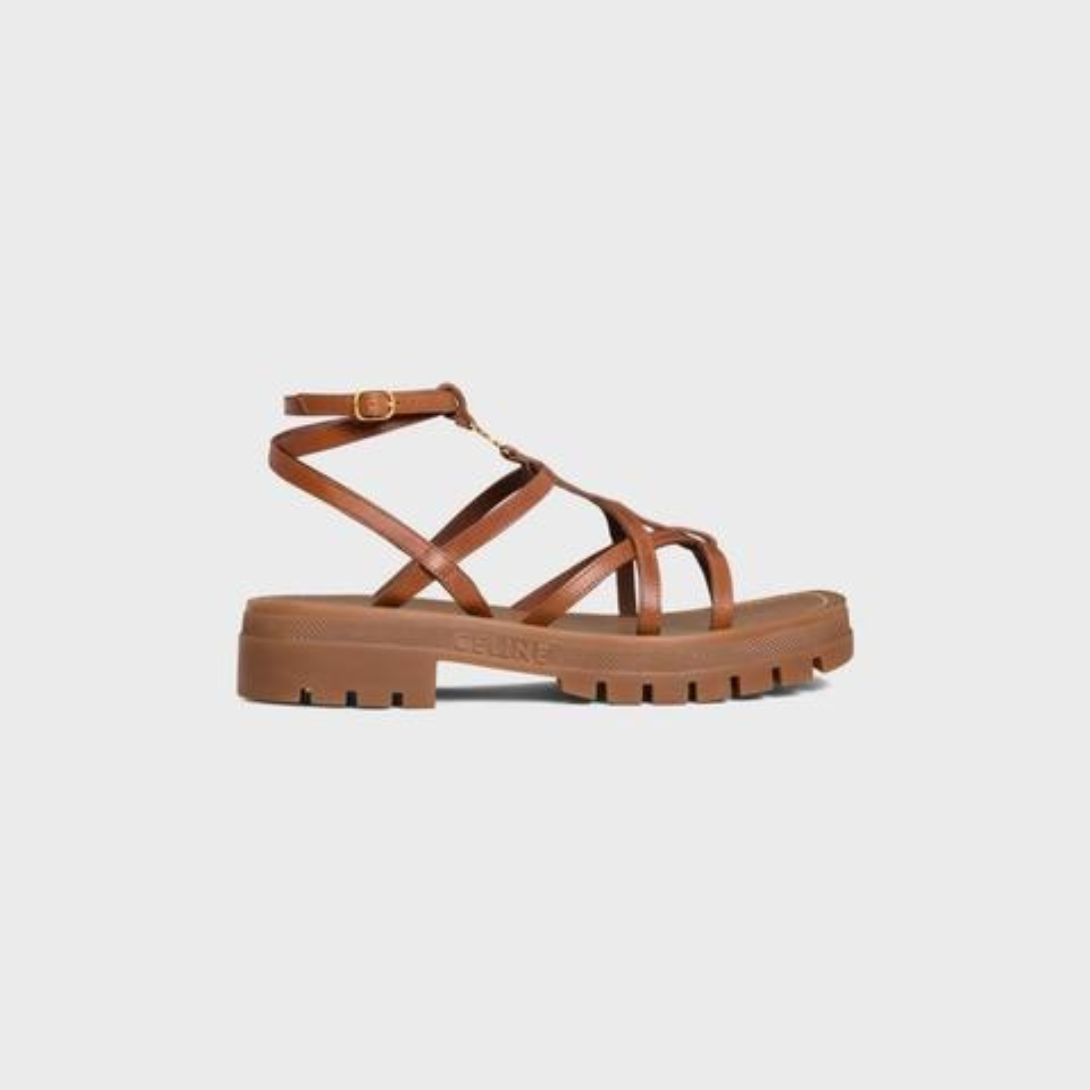 CLEA TRIOMPHE STRAPPY SANDAL in CALFSKIN - VEGETAL TANNING – wITH TRIOMPHE ENGRAVEDLEATHER INSOLECHUNKY LUG RUBBER OUTSOLE WITH DIAMOND – LUX VERSE Luxury Designer Fashion Outlet