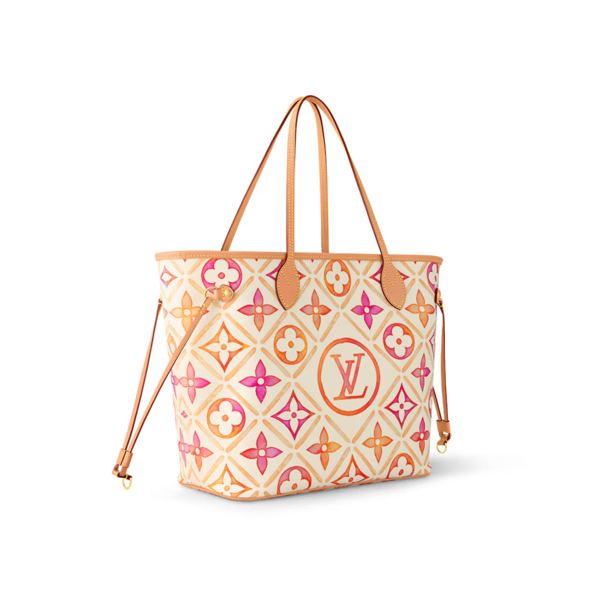 Neverfull MM Coral – the Neverfull MM tote is made from Monogram Tiles canvas with leather trim along – LUX VERSE Luxury Designer Fashion Outlet