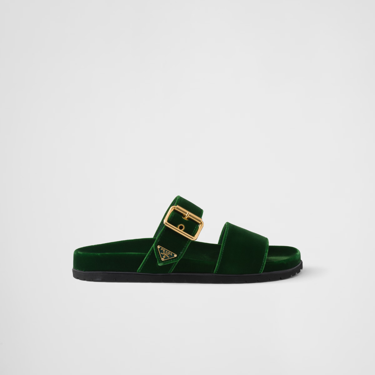 Velvet slides – the footwear defined by metal buckles has comfortable rubber soles and is decorated – LUX VERSE Luxury Designer Fashion Outlet
