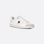 Star Sneaker – crafted in white calfskin, it is embellished with a tonal suede insert on the front – LUX VERSE Luxury Designer Fashion Outlet
