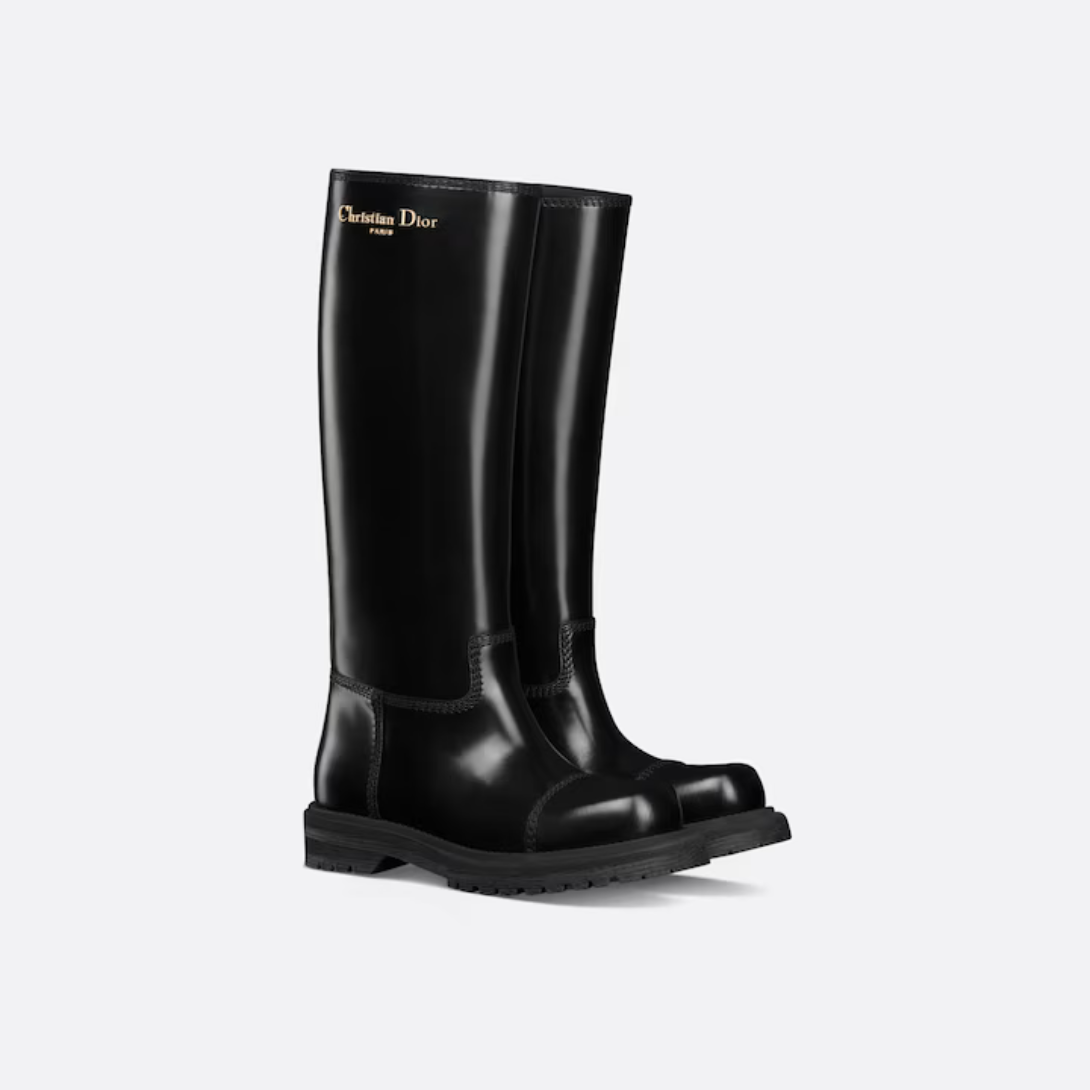 Christian Paris signature Boot – constructed in black brushed calfskin, the silhouette is accented by the gold-finish – LUX VERSE Luxury Designer Fashion Outlet