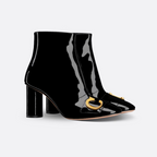 C'est Heeled Ankle Boot – crafted in black patent calfskin, the streamlined style is enhanced by gold-finish – LUX VERSE Luxury Designer Fashion Outlet