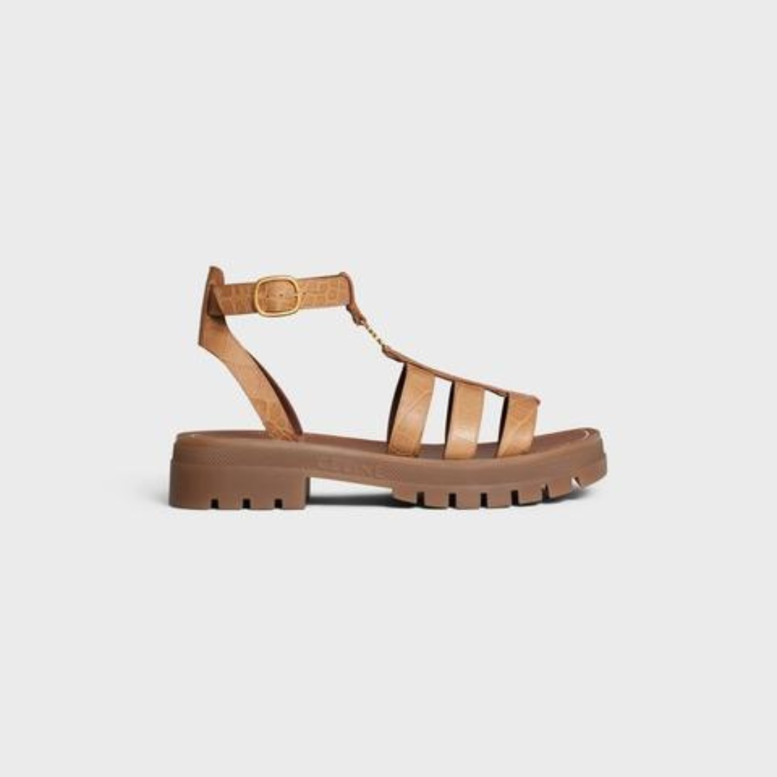 CLEA TRIOMPHE GLADIATOR SANDAL in CROCODILE STAMPED CALFSKIN – 100% CALFSKIN100% CALFSKIN LINING1.6 IN (40 MM) heelTRIOMPHE METAL PIECEEMBOSSED – LUX VERSE Luxury Designer Fashion Outlet