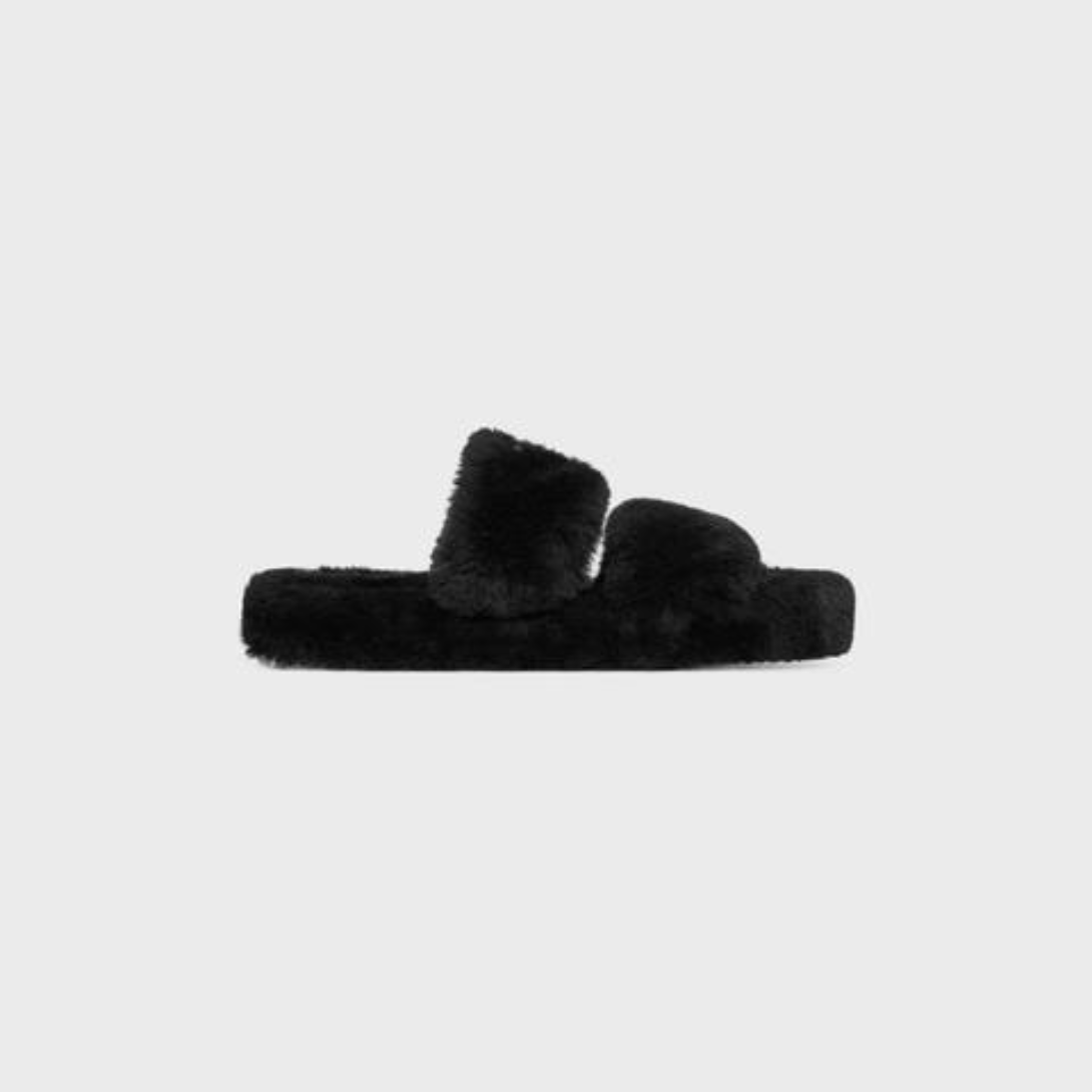 FUR SLIDES TRIOMPHE in SHEARLING – 100% TEXTILE100% Calfskin Lining2 IN (50 MM) heelROUND TOE SHAPEMESH – LUX VERSE Luxury Designer Fashion Outlet