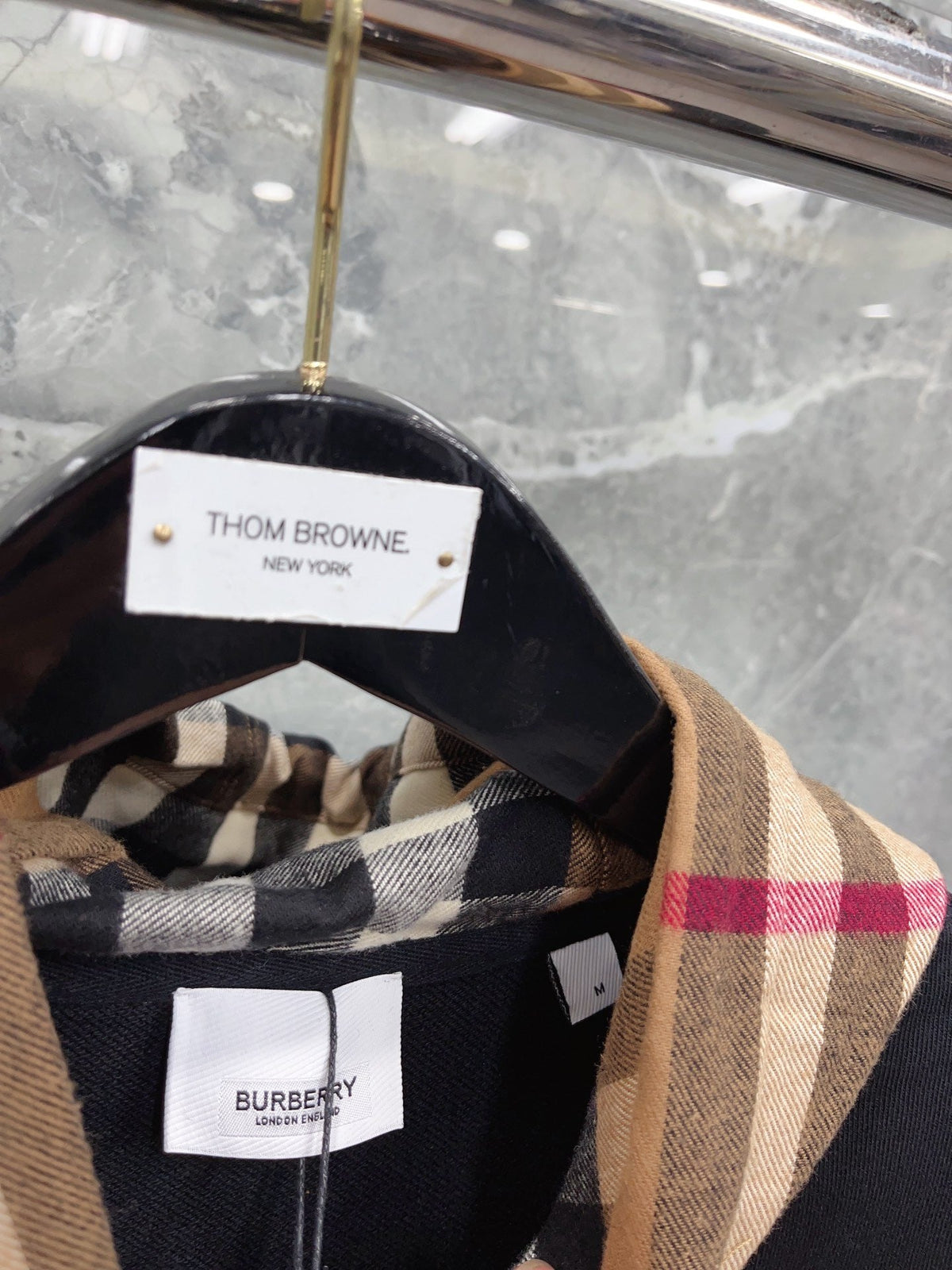 Black Cotton Check Lined Pullover - Men's