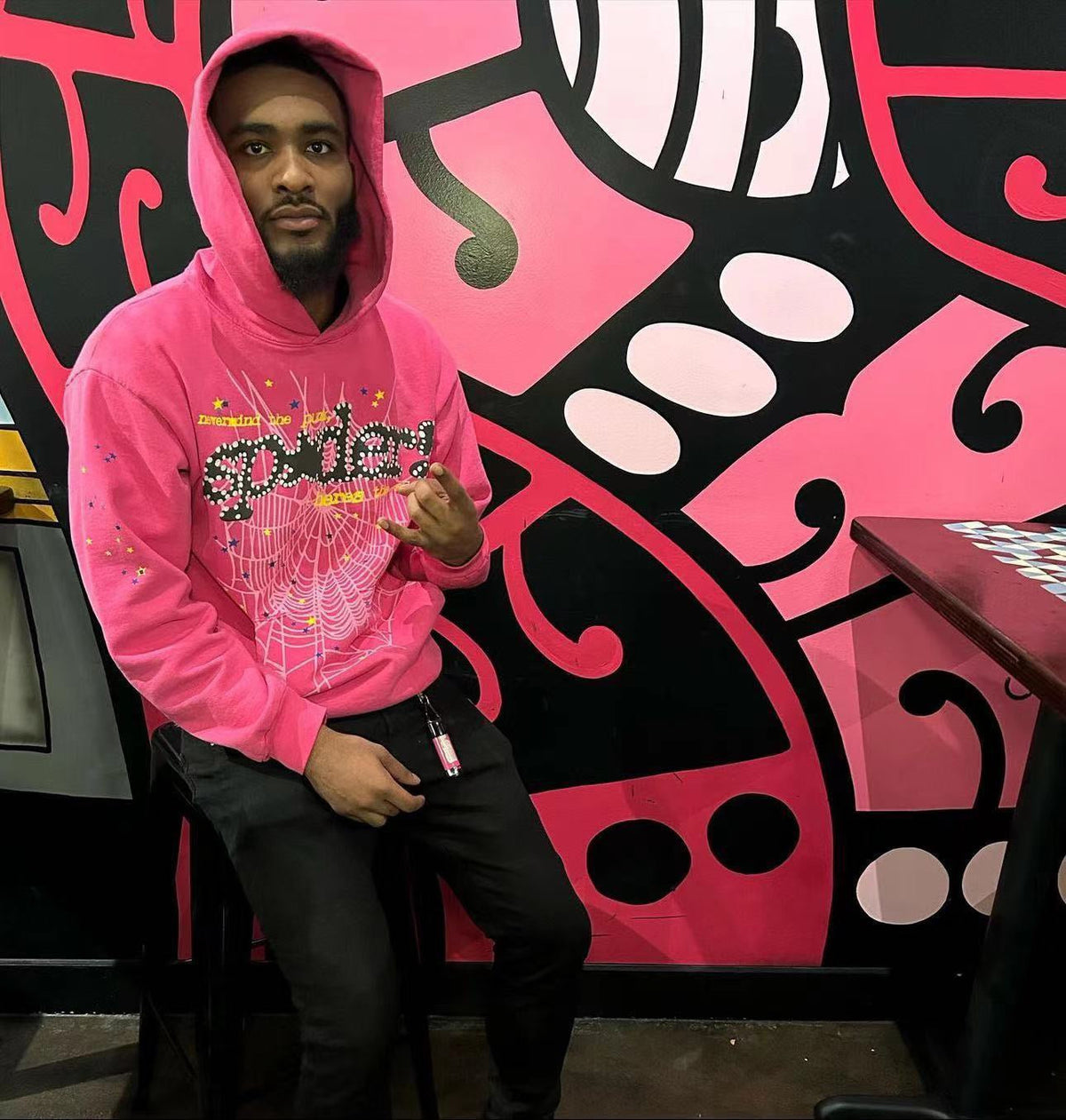 Pinker Baumwoll-Pullover mit Grafik – Herren