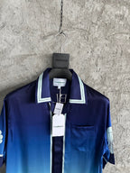 Blaues Seiden-Gradienten-Print Kurzarmhemd – Herren