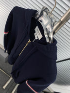 Navy Cotton Striped Sleeve Zip-Through - Men's
