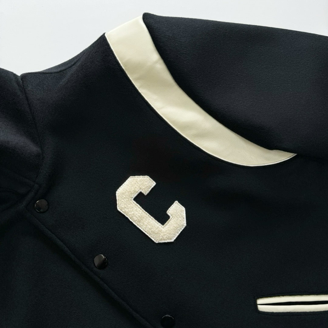 Varsity-Jacke für Herren – Schulterpartie aus schwarzer Wolle