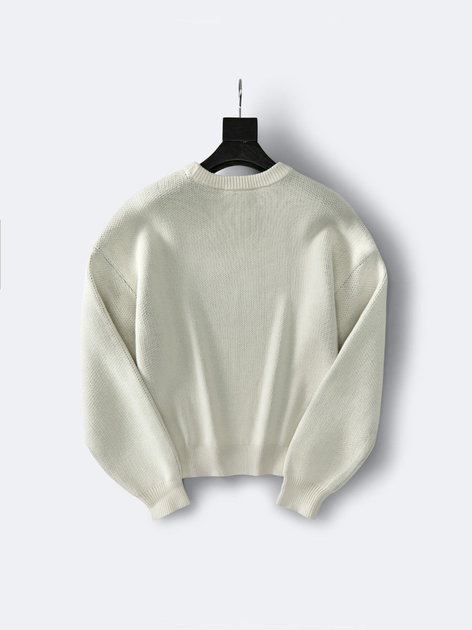 Cremefarbener Wollpullover mit Textlogo, Rundhalsausschnitt – Herren