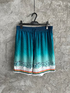 Türkisfarbene Seidenshorts mit Farbverlauf – Herren