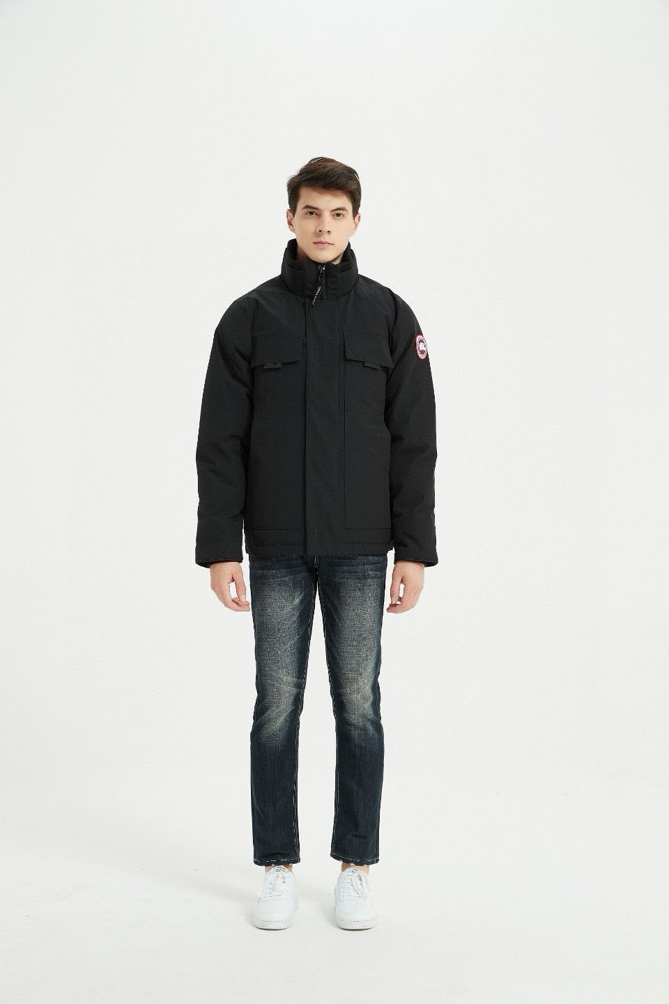 Schwarzer Nylon-Daunenparka – Herren
