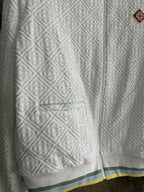 Weißer Strickblouson mit Streifenbesatz – Herren