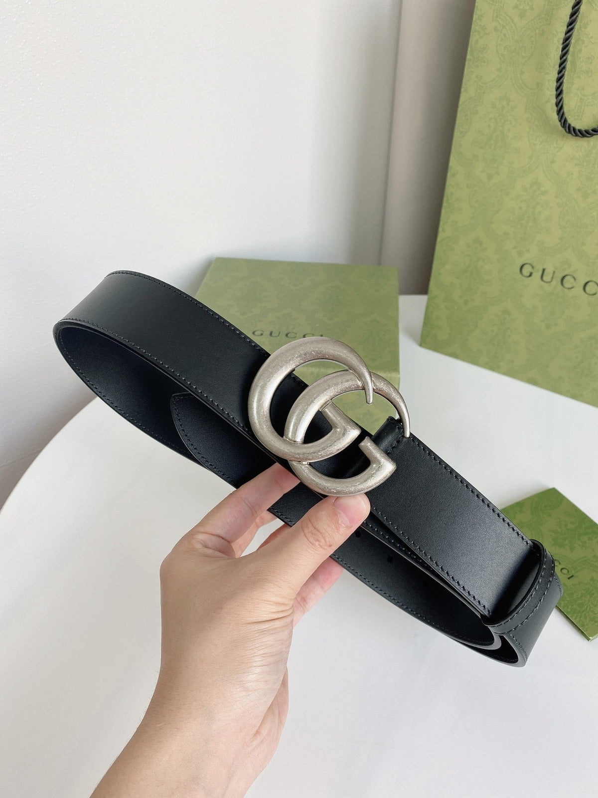 Double G Silver Buckle Belt