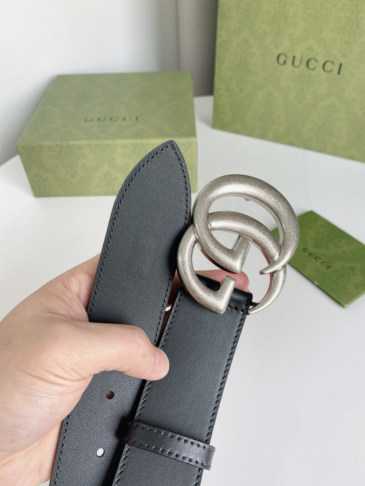 Double G Silver Buckle Belt