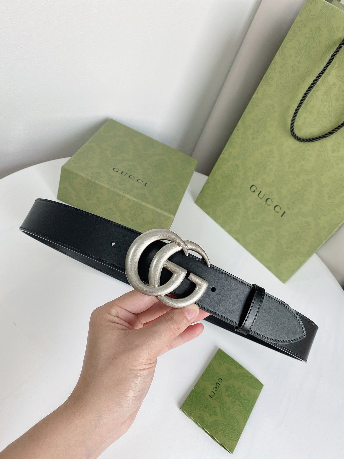 Double G Silver Buckle Belt