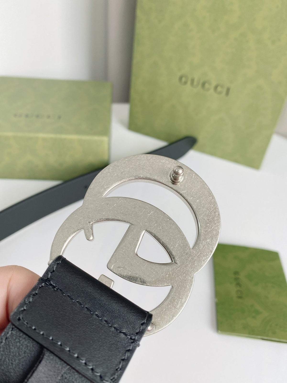 Double G Silver Buckle Belt