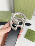 Double G Silver Buckle Belt