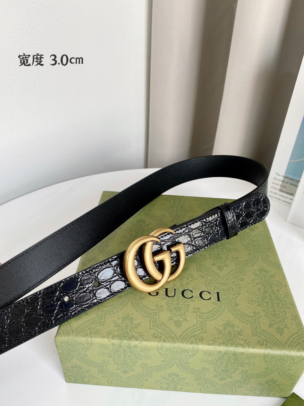 Double G Croc-Embossed Belt
