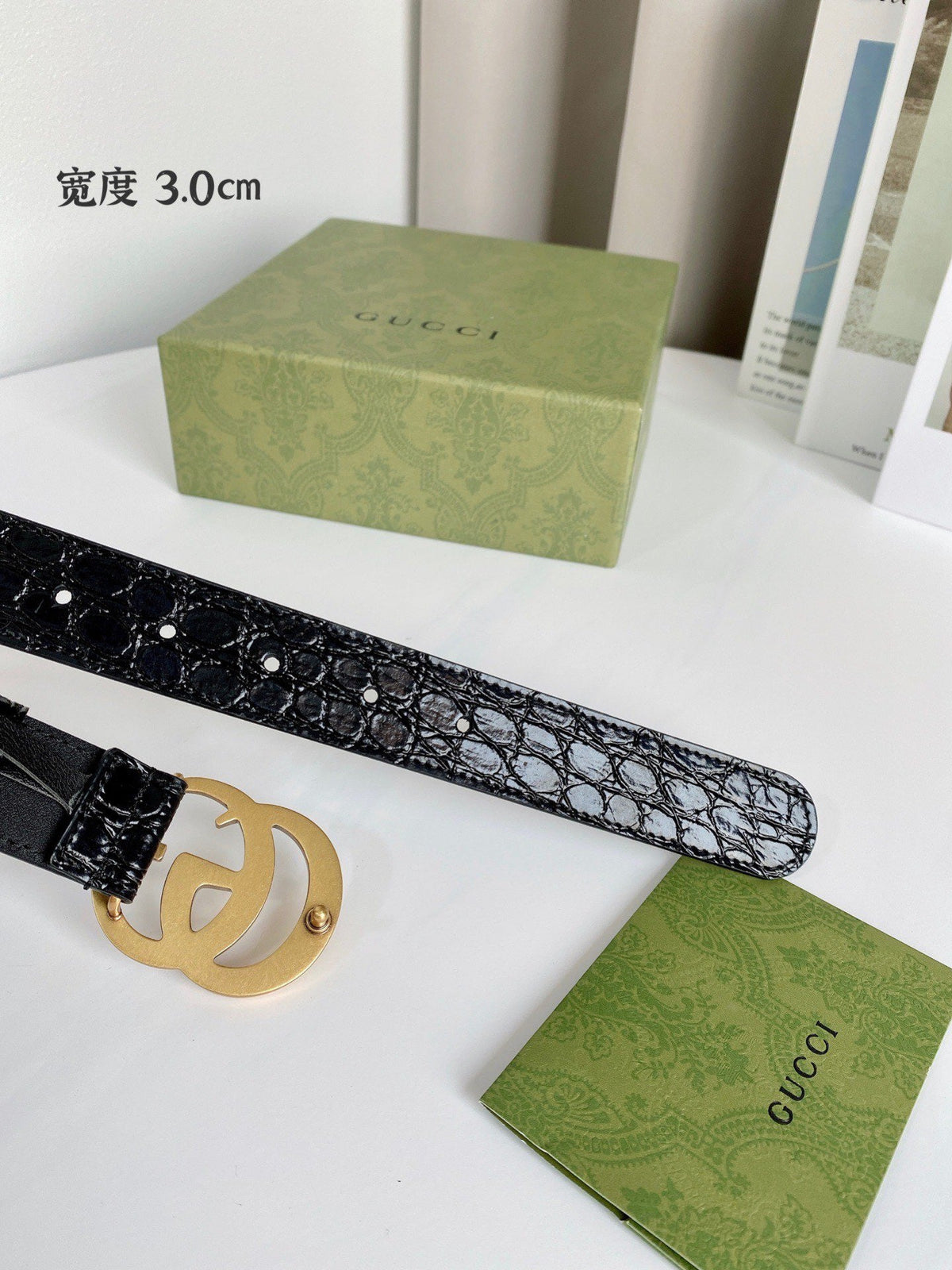 Double G Croc-Embossed Belt