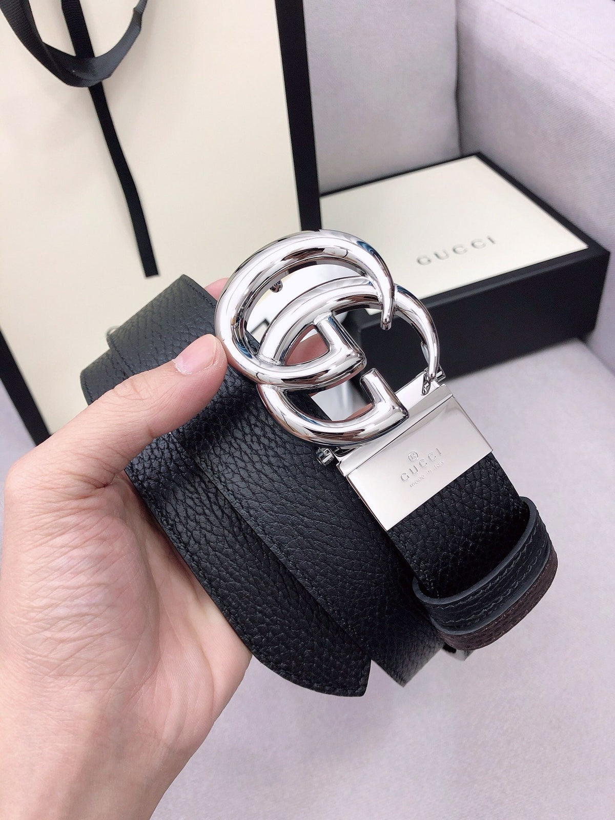 Doppel-G-Gürtel GG Supreme Silver