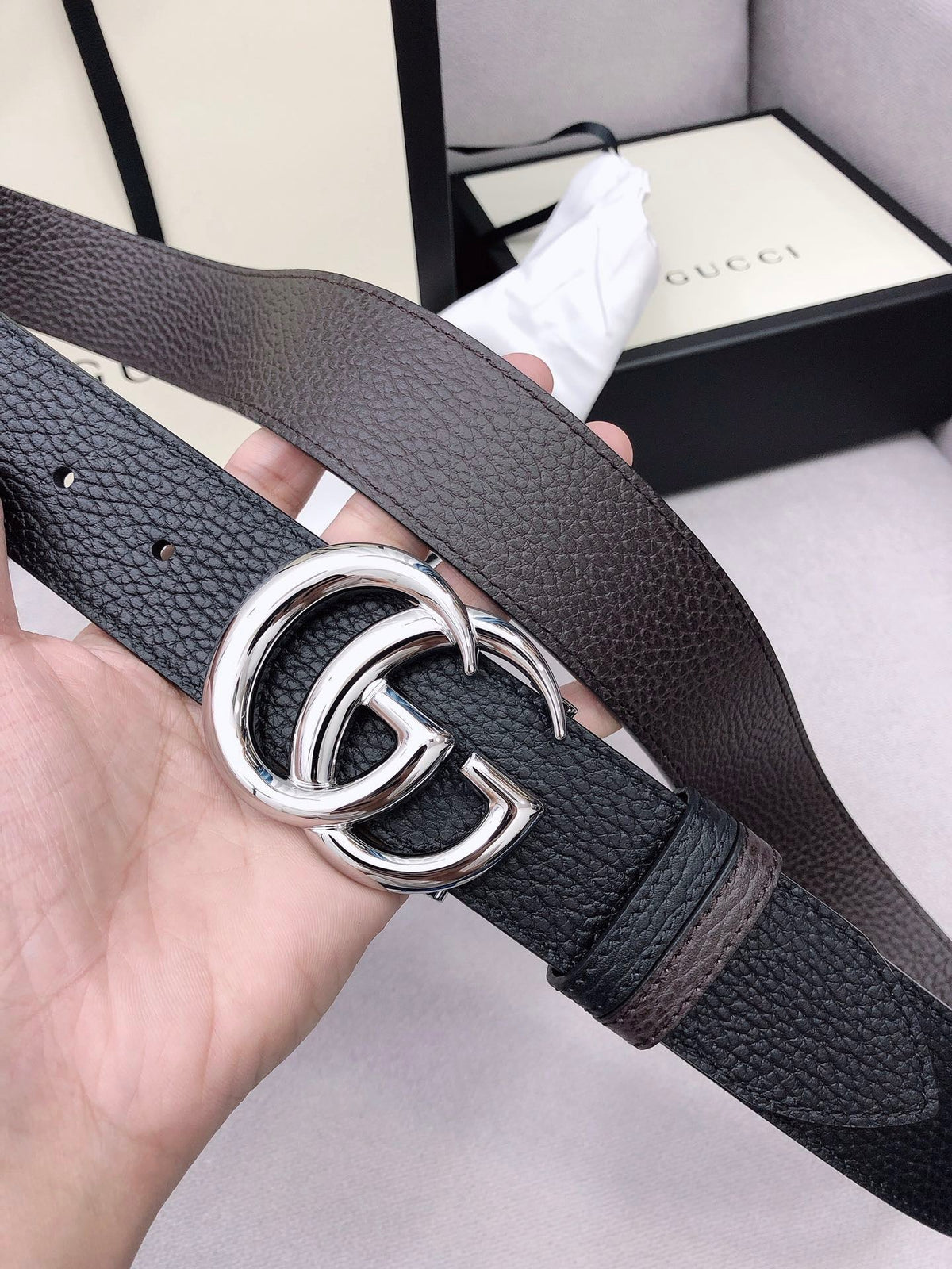 Doppel-G-Gürtel GG Supreme Silver