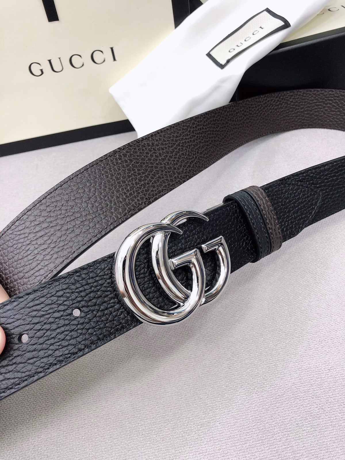 Doppel-G-Gürtel GG Supreme Silver