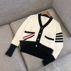 Cremefarbener Woll-Colourblock-Cardigan – Herren