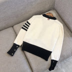 Cremefarbener Woll-Colourblock-Cardigan – Herren