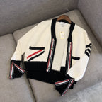 Cremefarbener Woll-Colourblock-Cardigan – Herren
