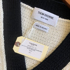 Cremefarbener Woll-Colourblock-Cardigan – Herren
