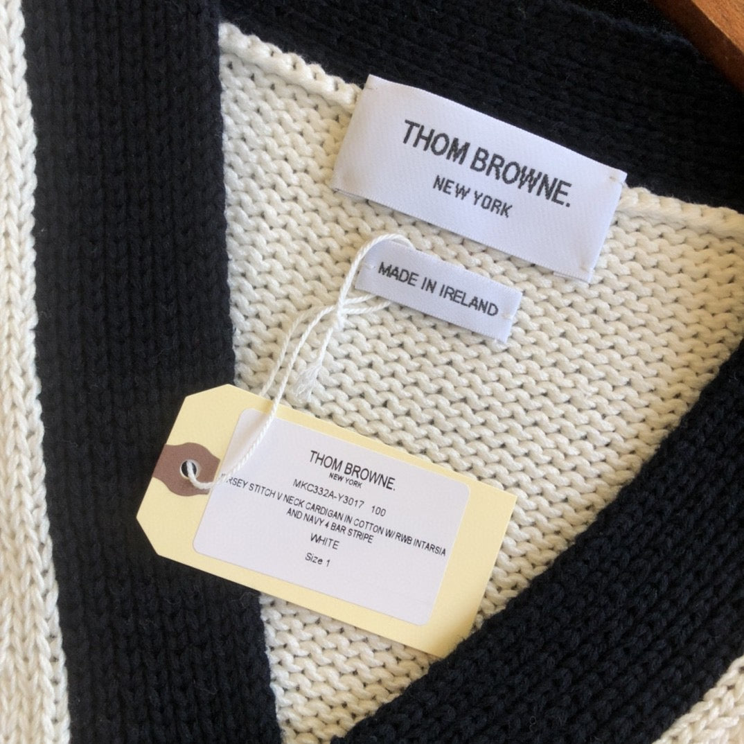 Cremefarbener Woll-Colourblock-Cardigan – Herren